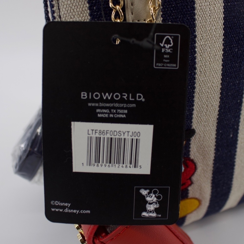 Disney Bioworld Mini Tote Bag Womens Mickey Mouse Navy White Striped NEW Park - Picture 10 of 10